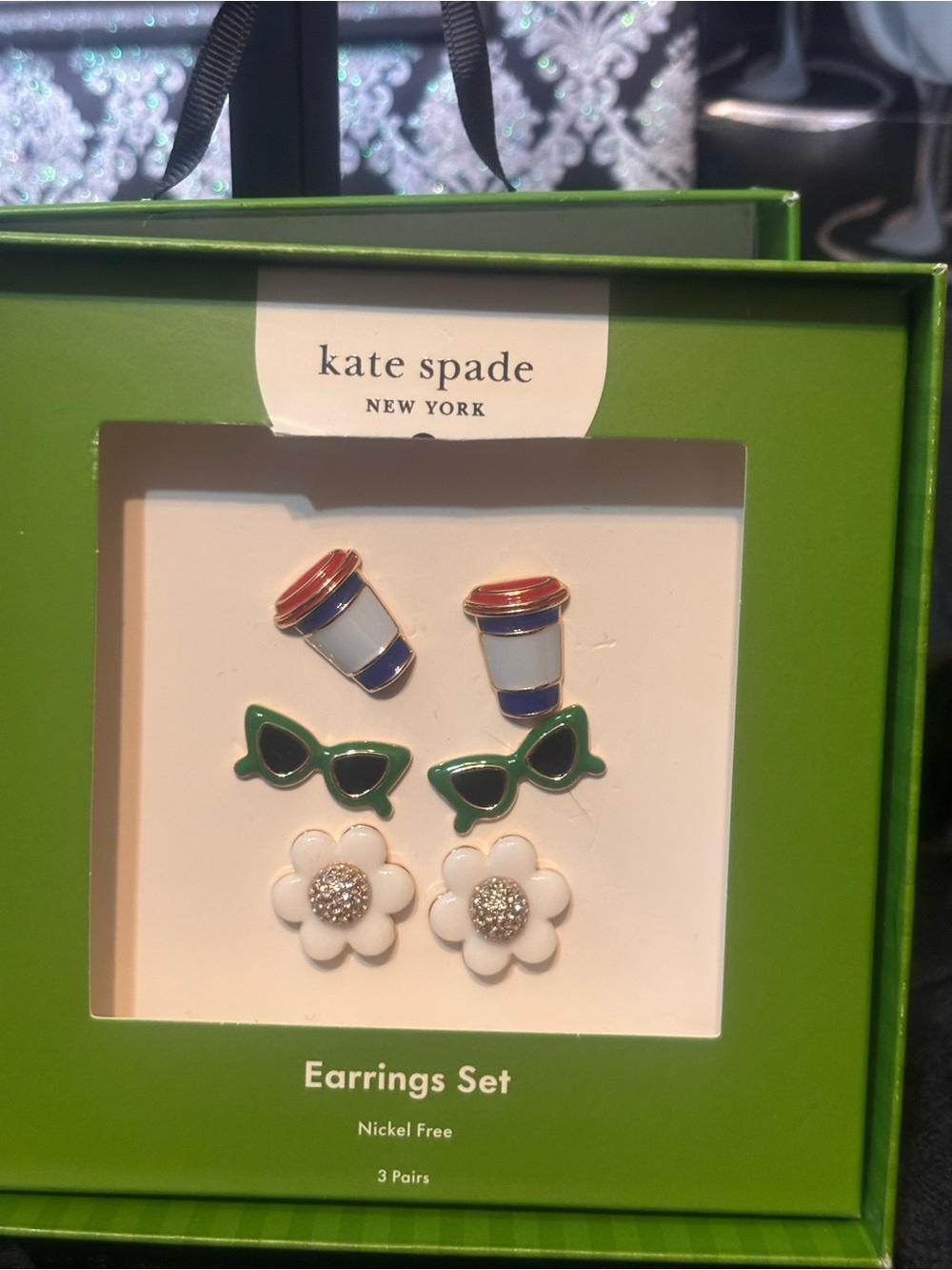 kate spade multi-color Kids 3-Pair Stud Earring Set - Green, White, Blue, Red